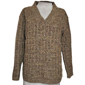 Brown V Neck Chunky Knit Sweater Size Medium